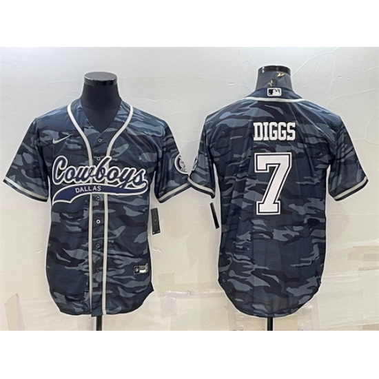 Men Dallas Cowboys 7 Trevon Diggs Grey Camo With Patch Cool Base Stitched Baseball Jersey Men Dallas Cowboys 7 Trevon Diggs Grey Camo With Patch Cool Base Stitched Baseball Jersey