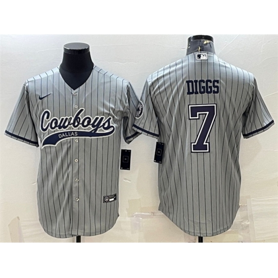 Men Dallas Cowboys 7 Trevon Diggs Grey With Patch Cool Base Stitched Baseball Jersey Men Dallas Cowboys 7 Trevon Diggs Grey With Patch Cool Base Stitched Baseball Jersey