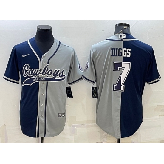 Men Dallas Cowboys 7 Trevon Diggs Navy Grey Split With Patch Cool Base Stitched Baseball Jersey Men Dallas Cowboys 7 Trevon Diggs Navy Grey Split With Patch Cool Base Stitched Baseball Jersey