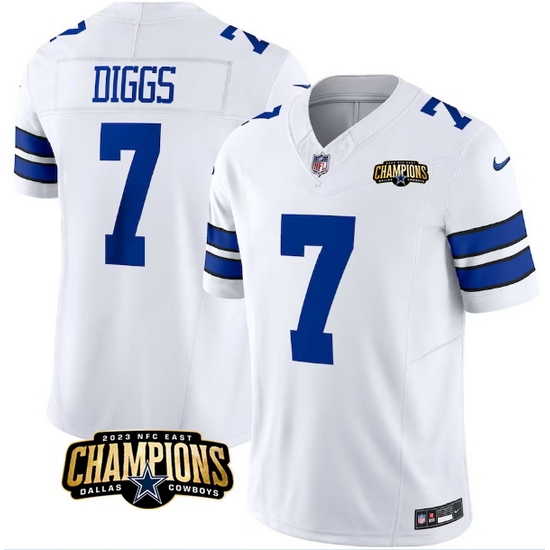 Men Dallas Cowboys 7 Trevon Diggs White 2023 F U S E NFC East Champions Patch Stitched Football Jersey Men Dallas Cowboys 7 Trevon Diggs White 2023 F U S E NFC East Champions Patch Stitched Football Jersey