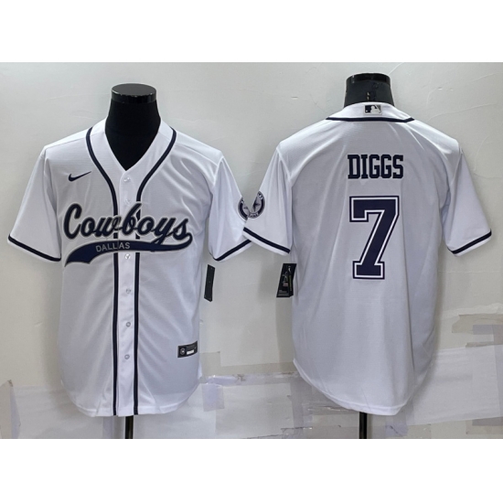 Men Dallas Cowboys 7 Trevon Diggs White Cool Base Stitched Baseball Jersey Men Dallas Cowboys 7 Trevon Diggs White Cool Base Stitched Baseball Jersey