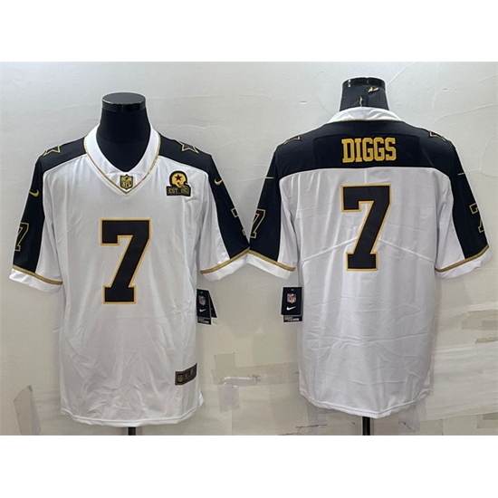 Men Dallas Cowboys 7 Trevon Diggs White Gold With 1960 Patch Thanksgiving Vapor Untouchable Limited Stitched Football Jersey Men Dallas Cowboys 7 Trevon Diggs White Gold With 1960 Patch Thanksgiving Vapor Untouchable Limited Stitched Football Jersey