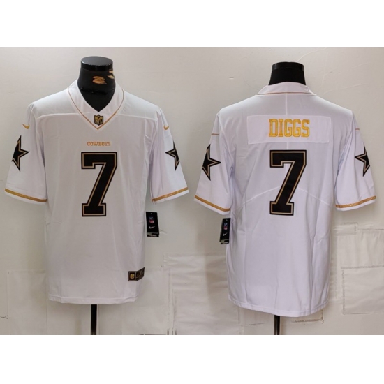 Men Dallas Cowboys 7 Trevon Diggs White Golden Edition Limited Stitched Football Jersey Men Dallas Cowboys 7 Trevon Diggs White Golden Edition Limited Stitched Football Jersey