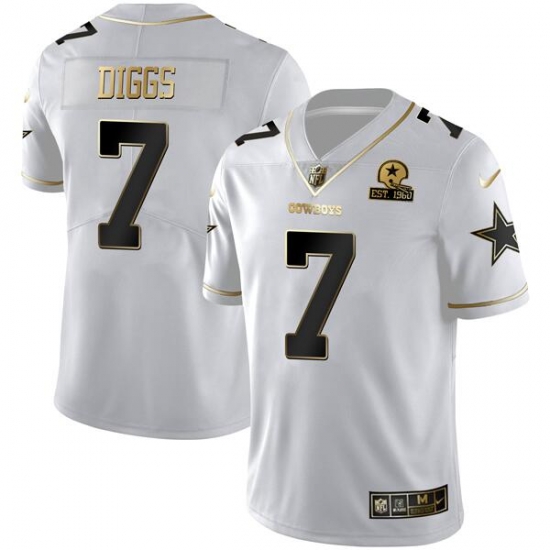 Men Dallas Cowboys 7 Trevon Diggs White Golden Edition With 1960 Patch Limited Stitched Jersey Men Dallas Cowboys 7 Trevon Diggs White Golden Edition With 1960 Patch Limited Stitched Jersey