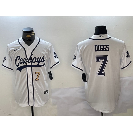 Men Dallas Cowboys 7 Trevon Diggs White With Patch Cool Base Stitched Baseball Jersey 9 Men Dallas Cowboys 7 Trevon Diggs White With Patch Cool Base Stitched Baseball Jersey 9