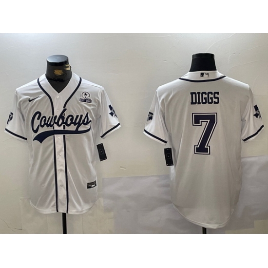 Men Dallas Cowboys 7 Trevon Diggs White With Patch Cool Base Stitched Baseball Jersey Men Dallas Cowboys 7 Trevon Diggs White With Patch Cool Base Stitched Baseball Jersey