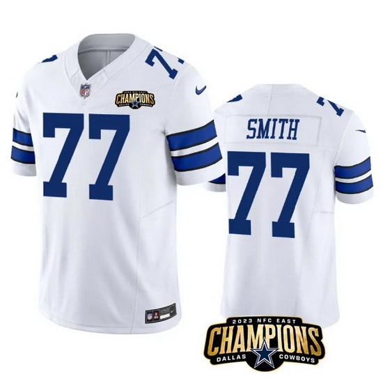 Men Dallas Cowboys 77 Tyron Smith White 2023 F U S E NFC East Champions Patch Stitched Football Jersey Men Dallas Cowboys 77 Tyron Smith White 2023 F U S E NFC East Champions Patch Stitched Football Jersey