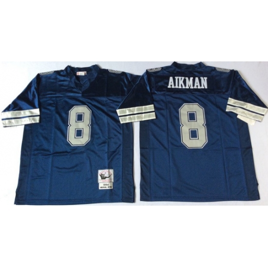 Men Dallas Cowboys 8 Troy Aikman Blue M&N Throwback Jersey Men Dallas Cowboys 8 Troy Aikman Blue M&N Throwback Jersey