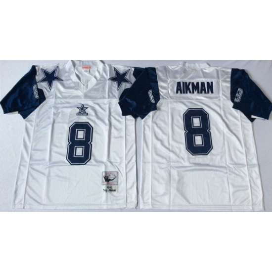 Men Dallas Cowboys 8 Troy Aikman White M&N Throwback Jersey Men Dallas Cowboys 8 Troy Aikman White M&N Throwback Jersey