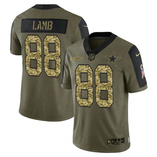 Men Dallas Cowboys 88 CeeDee Lamb 2021 Salute To Service Olive Camo Limited Stitched Jersey Men Dallas Cowboys 88 CeeDee Lamb 2021 Salute To Service Olive Camo Limited Stitched Jersey
