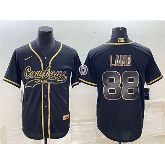 Men Dallas Cowboys 88 CeeDee Lamb Black Gold With Patch Cool Base Stitched Baseball Jersey Men Dallas Cowboys 88 CeeDee Lamb Black Gold With Patch Cool Base Stitched Baseball Jersey
