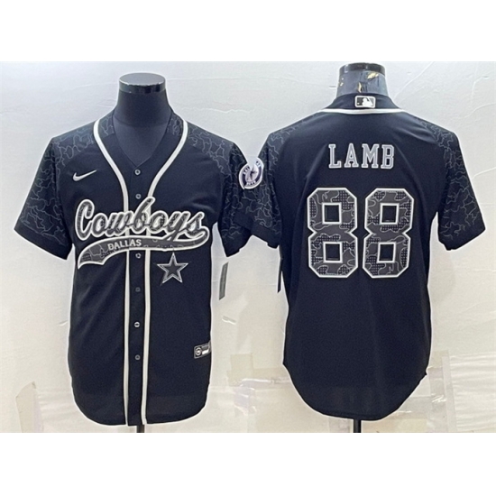 Men Dallas Cowboys 88 CeeDee Lamb Black Reflective With Patch Cool Base Stitched Baseball Jersey Men Dallas Cowboys 88 CeeDee Lamb Black Reflective With Patch Cool Base Stitched Baseball Jersey