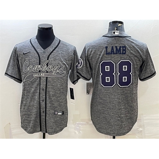 Men Dallas Cowboys 88 CeeDee Lamb Grey With Patch Cool Base Stitched Baseball JerseyS Men Dallas Cowboys 88 CeeDee Lamb Grey With Patch Cool Base Stitched Baseball JerseyS