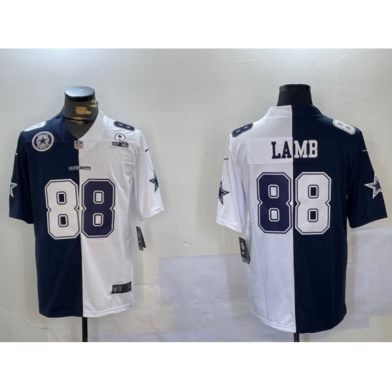 Men Dallas Cowboys 88 CeeDee Lamb Navy And White Split Stitched Jersey 3 Men Dallas Cowboys 88 CeeDee Lamb Navy And White Split Stitched Jersey 3