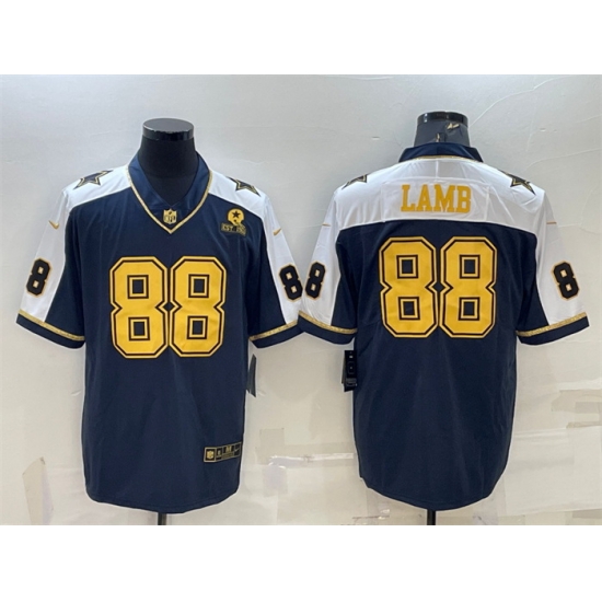 Men Dallas Cowboys 88 CeeDee Lamb Navy Gold Edition With 1960 Patch Limited Stitched Football Jersey Men Dallas Cowboys 88 CeeDee Lamb Navy Gold Edition With 1960 Patch Limited Stitched Football Jersey