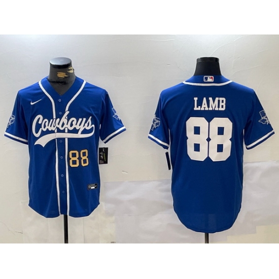 Men Dallas Cowboys 88 CeeDee Lamb Royal With Patch Cool Base Stitched Baseball Jersey 1 Men Dallas Cowboys 88 CeeDee Lamb Royal With Patch Cool Base Stitched Baseball Jersey 1