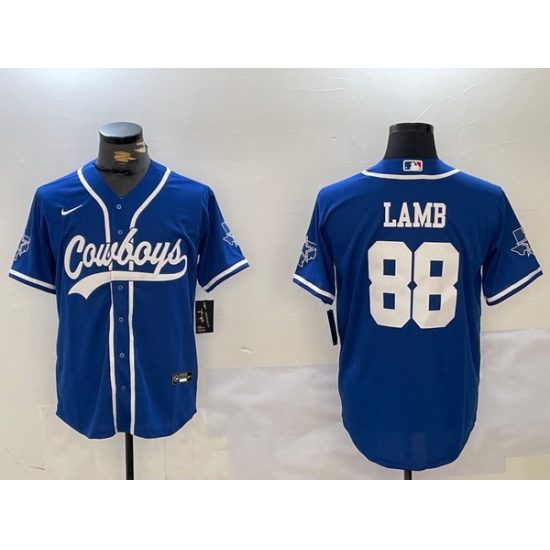Men Dallas Cowboys 88 CeeDee Lamb Royal With Patch Cool Base Stitched Baseball Jersey 2 Men Dallas Cowboys 88 CeeDee Lamb Royal With Patch Cool Base Stitched Baseball Jersey 2