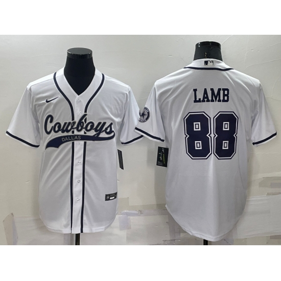 Men Dallas Cowboys 88 CeeDee Lamb White Cool Base Stitched Baseball Jersey Men Dallas Cowboys 88 CeeDee Lamb White Cool Base Stitched Baseball Jersey