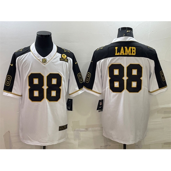 Men Dallas Cowboys 88 CeeDee Lamb White Gold Edition With 1960 Patch Limited Stitched Football Jersey Men Dallas Cowboys 88 CeeDee Lamb White Gold Edition With 1960 Patch Limited Stitched Football Jersey