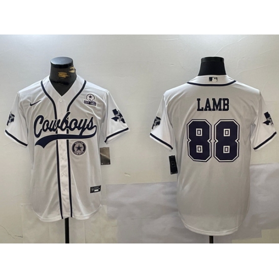 Men Dallas Cowboys 88 CeeDee Lamb White With Patch Cool Base Stitched Baseball Jersey 1 Men Dallas Cowboys 88 CeeDee Lamb White With Patch Cool Base Stitched Baseball Jersey 1