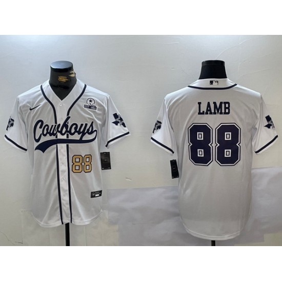 Men Dallas Cowboys 88 CeeDee Lamb White With Patch Cool Base Stitched Baseball Jersey 3 Men Dallas Cowboys 88 CeeDee Lamb White With Patch Cool Base Stitched Baseball Jersey 3
