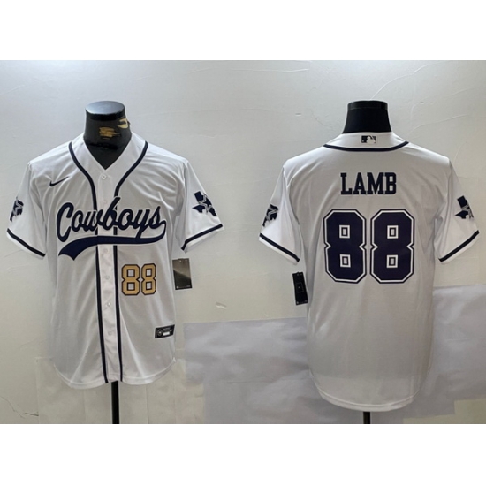 Men Dallas Cowboys 88 CeeDee Lamb White With Patch Cool Base Stitched Baseball Jersey 6 Men Dallas Cowboys 88 CeeDee Lamb White With Patch Cool Base Stitched Baseball Jersey 6