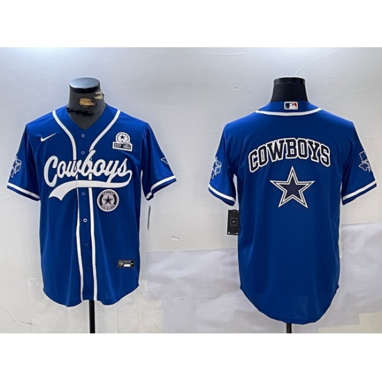 Men Dallas Cowboys Big Logo Royal With Patch Cool Base Stitched Baseball Jersey 4 Men Dallas Cowboys Big Logo Royal With Patch Cool Base Stitched Baseball Jersey 4