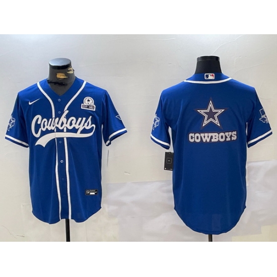 Men Dallas Cowboys Big Logo Royal With Patch Cool Base Stitched Baseball Jersey 6