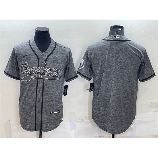 Men Dallas Cowboys Blank Grey With Patch Cool Base Stitched Baseball Jersey Men Dallas Cowboys Blank Grey With Patch Cool Base Stitched Baseball Jersey