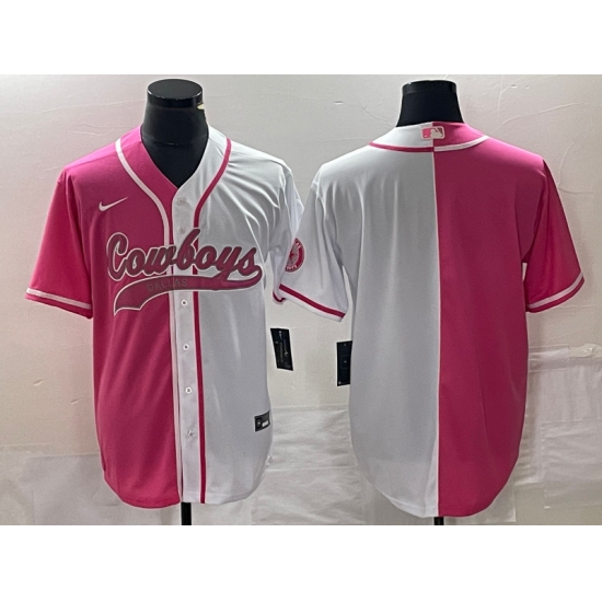 Men Dallas Cowboys Blank Pink White Split Cool Base Stitched Baseball Jersey Men Dallas Cowboys Blank Pink White Split Cool Base Stitched Baseball Jersey