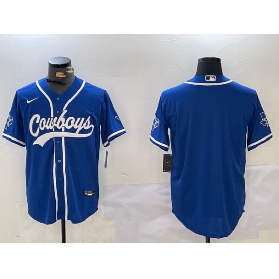 Men Dallas Cowboys Blank Royal With Patch Cool Base Stitched Baseball Jersey Men Dallas Cowboys Blank Royal With Patch Cool Base Stitched Baseball Jersey