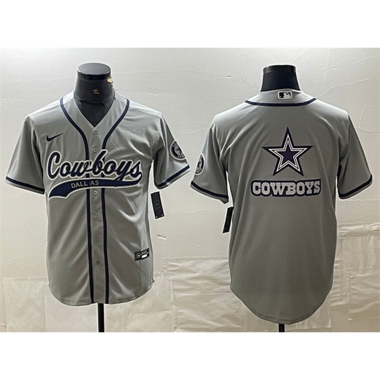 Men Dallas Cowboys Grey Team Big Logo With Patch Cool Base Stitched Baseball Jersey Men Dallas Cowboys Grey Team Big Logo With Patch Cool Base Stitched Baseball Jersey