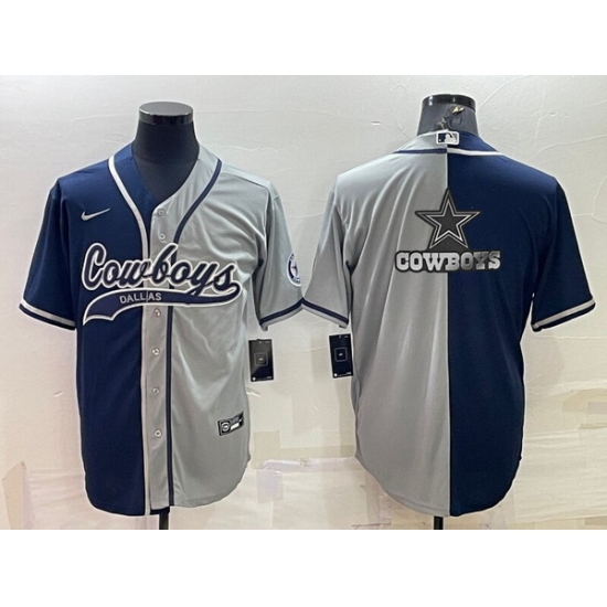 Men Dallas Cowboys Navy Grey Split Team Big Logo With Patch Cool Base Stitched Baseball Jersey Men Dallas Cowboys Navy Grey Split Team Big Logo With Patch Cool Base Stitched Baseball Jersey