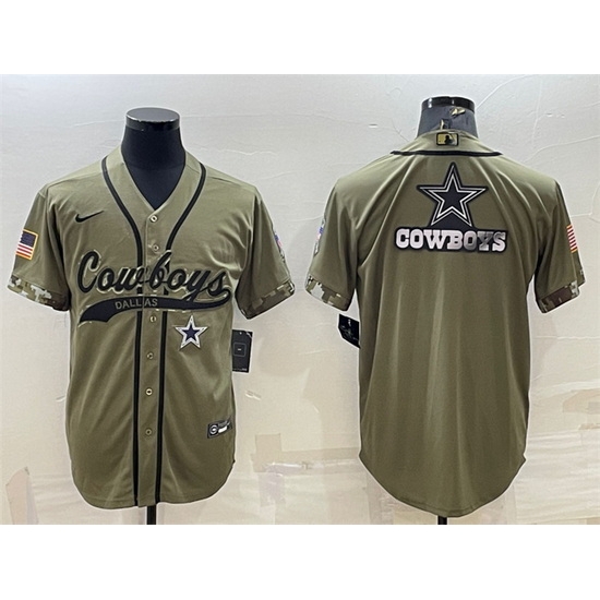 Men Dallas Cowboys Olive Salute To Service Team Big Logo Cool Base Stitched Baseball Jersey Men Dallas Cowboys Olive Salute To Service Team Big Logo Cool Base Stitched Baseball Jersey