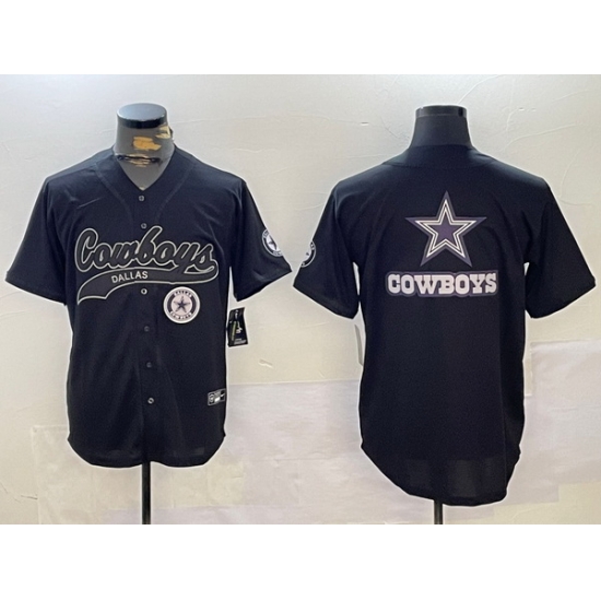 Men Dallas Cowboys Team Big Logo Black With Patch Cool Base Stitched Baseball Jersey 11 Men Dallas Cowboys Team Big Logo Black With Patch Cool Base Stitched Baseball Jersey 11