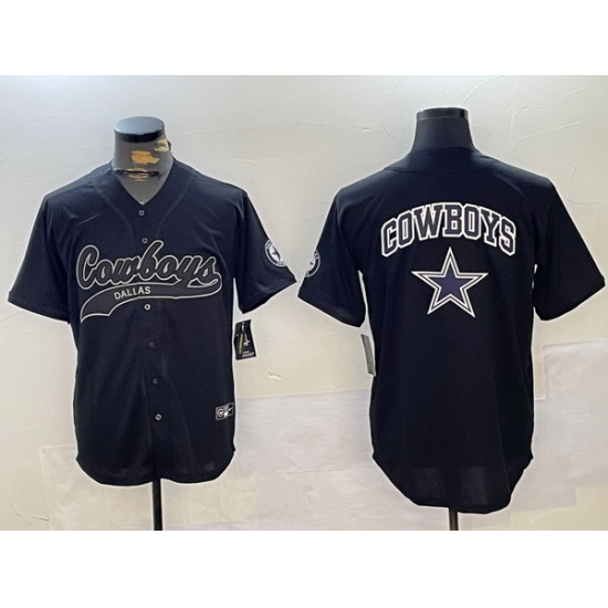Men Dallas Cowboys Team Big Logo Black With Patch Cool Base Stitched Baseball Jersey 6 Men Dallas Cowboys Team Big Logo Black With Patch Cool Base Stitched Baseball Jersey 6