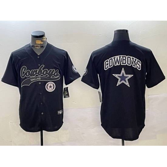 Men Dallas Cowboys Team Big Logo Black With Patch Cool Base Stitched Baseball Jersey 7 Men Dallas Cowboys Team Big Logo Black With Patch Cool Base Stitched Baseball Jersey 7