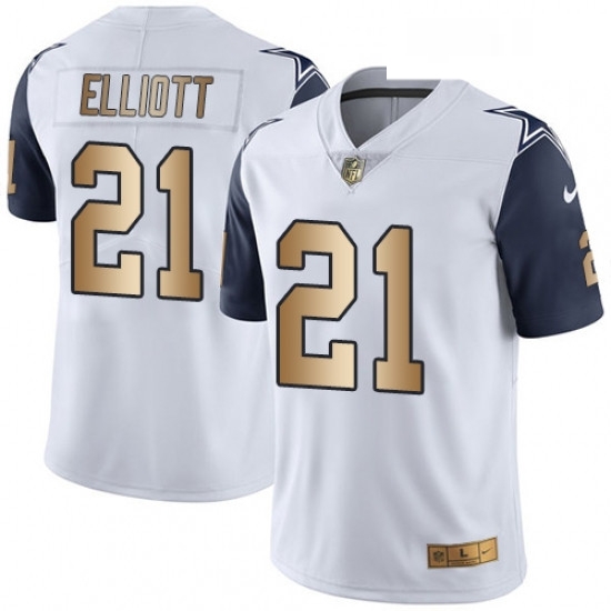 Mens Nike Dallas Cowboys 21 Ezekiel Elliott Limited WhiteGold Rush NFL Jersey Mens Nike Dallas Cowboys 21 Ezekiel Elliott Limited WhiteGold Rush NFL Jersey