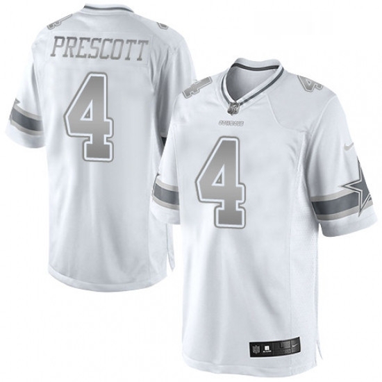 Mens Nike Dallas Cowboys 4 Dak Prescott Limited White Platinum NFL Jersey Mens Nike Dallas Cowboys 4 Dak Prescott Limited White Platinum NFL Jersey