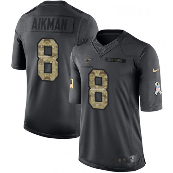 Mens Nike Dallas Cowboys 8 Troy Aikman Limited Black 2016 Salute to Service NFL Jersey Mens Nike Dallas Cowboys 8 Troy Aikman Limited Black 2016 Salute to Service NFL Jersey