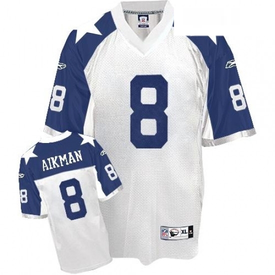 Mens Reebok Dallas Cowboys 8 Troy Aikman Authentic White Thanksgiving Throwback NFL Jersey Mens Reebok Dallas Cowboys 8 Troy Aikman Authentic White Thanksgiving Throwback NFL Jersey