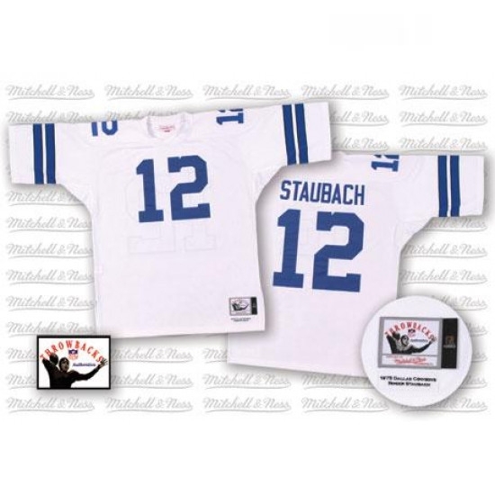 Mitchell and Ness Dallas Cowboys 12 Roger Staubach Authentic White Throwback NFL Jersey Mitchell and Ness Dallas Cowboys 12 Roger Staubach Authentic White Throwback NFL Jersey