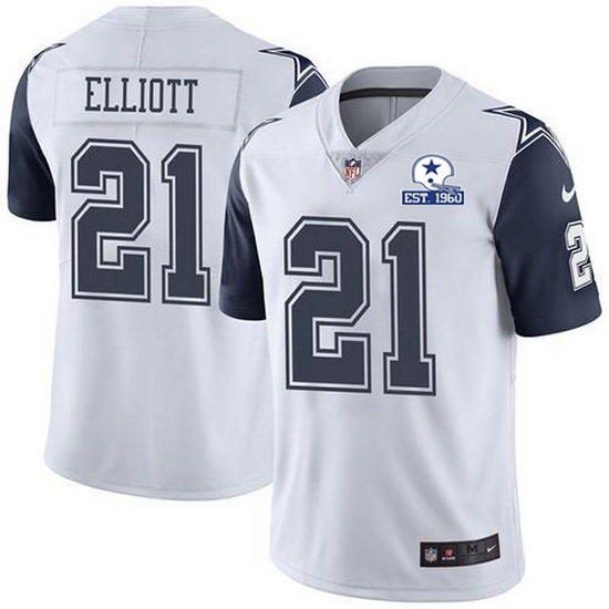 Nike Cowboys 21 Ezekiel Elliott White Men Stitched With Established In 1960 Patch NFL Limited Rush Jersey Nike Cowboys 21 Ezekiel Elliott White Men Stitched With Established In 1960 Patch NFL Limited Rush Jersey