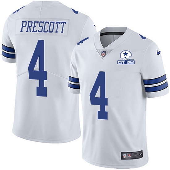Nike Cowboys 4 Dak Prescott White Men Stitched With Established In 1960 Patch NFL Vapor Untouchable Limited Jersey Nike Cowboys 4 Dak Prescott White Men Stitched With Established In 1960 Patch NFL Vapor Untouchable Limited Jersey
