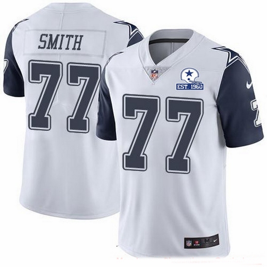 Nike Cowboys 77 Tyron Smith White Men Stitched With Established In 1960 Patch NFL Limited Rush Jersey Nike Cowboys 77 Tyron Smith White Men Stitched With Established In 1960 Patch NFL Limited Rush Jersey