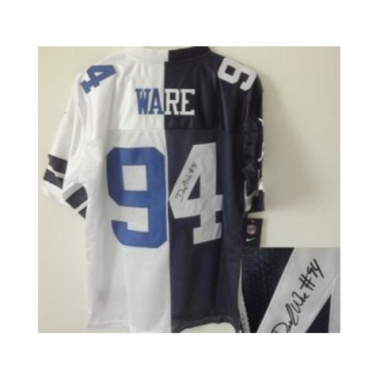 Nike Dallas Cowboys 94 DeMarcus Ware Blue White Elite Split Signed NFL Jersey Nike Dallas Cowboys 94 DeMarcus Ware Blue White Elite Split Signed NFL Jersey