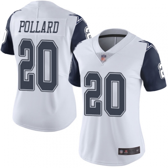 Women Cowboys 20 Tony Pollard White Stitched Football Limited Rush Jersey Women Cowboys 20 Tony Pollard White Stitched Football Limited Rush Jersey