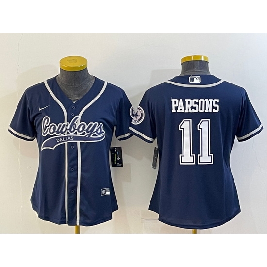 Women Dallas Cowboys 11 Micah Parsons Navy With Patch Cool Base Stitched Baseball Jersey Women Dallas Cowboys 11 Micah Parsons Navy With Patch Cool Base Stitched Baseball Jersey