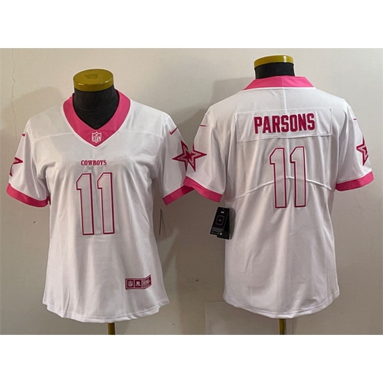 Women Dallas Cowboys 11 Micah Parsons White Pink Vapor Untouchable Limited Stitched Jersey 28Run Small 29 Women Dallas Cowboys 11 Micah Parsons White Pink Vapor Untouchable Limited Stitched Jersey 28Run Small 29