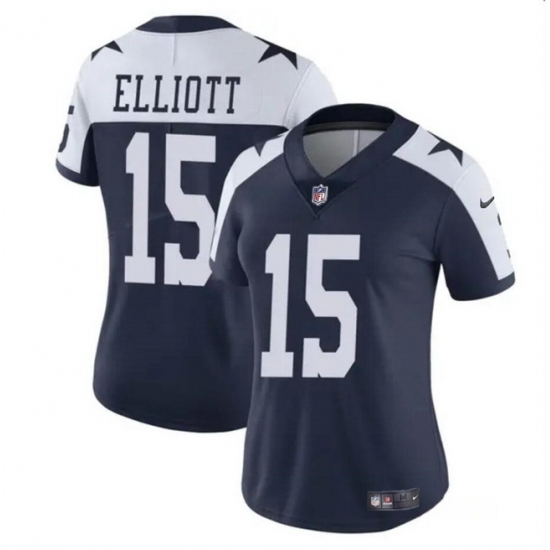 Women Dallas Cowboys 15 Ezekiel Elliott Navy White Vapor Thanksgiving Limited Stitched Football Jersey Women Dallas Cowboys 15 Ezekiel Elliott Navy White Vapor Thanksgiving Limited Stitched Football Jersey